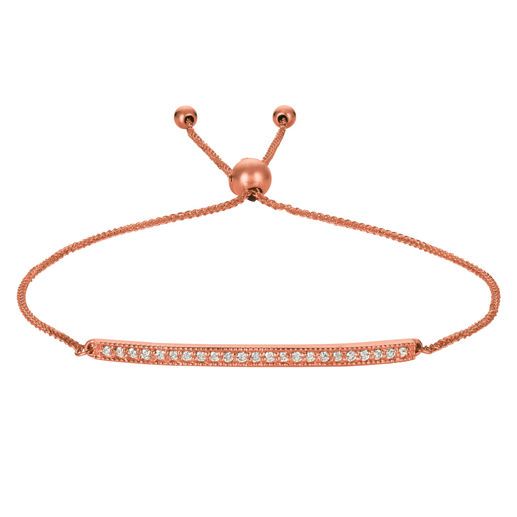 Flexible Rope Friendship Bolo Bar Diamond Bracelet 14k Rose Gold (0.20ct)