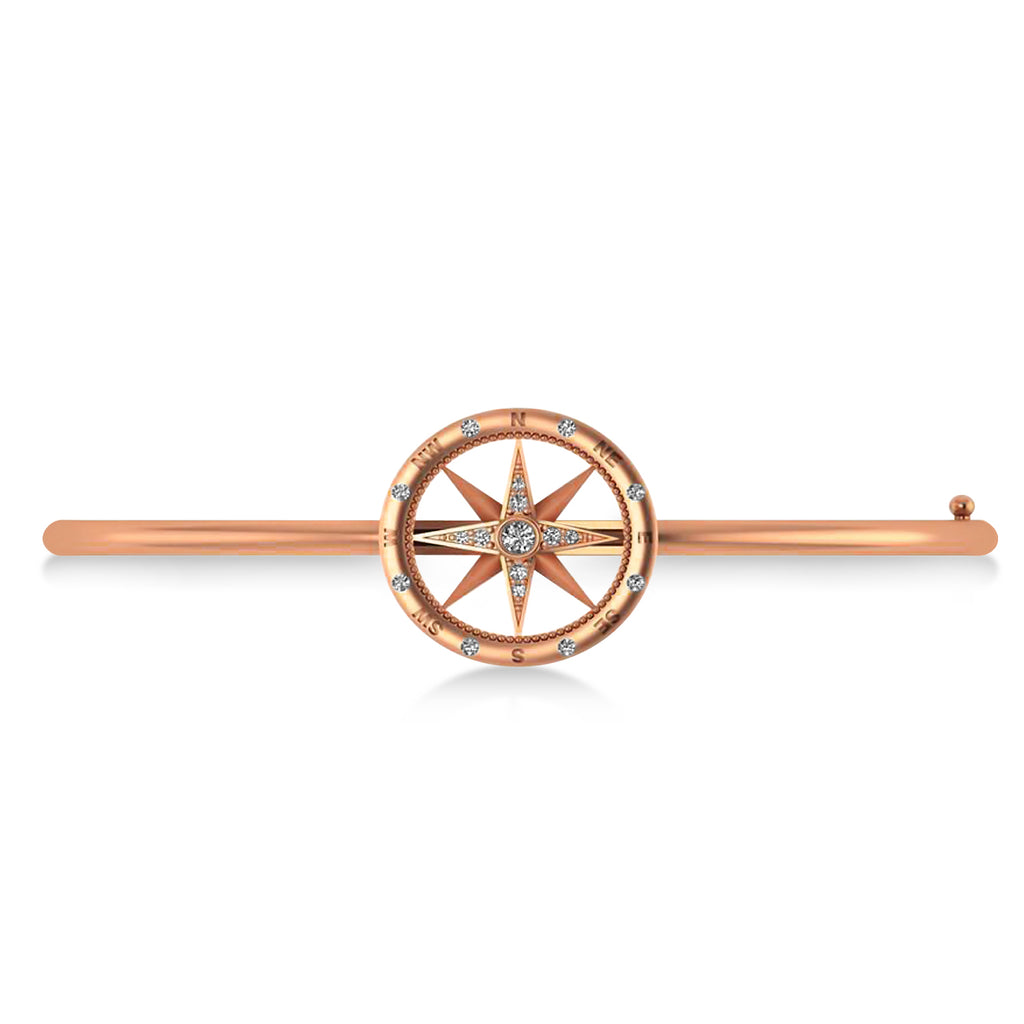 Diamond Compass Bangle Bracelet 14k Rose Gold (0.19ct)