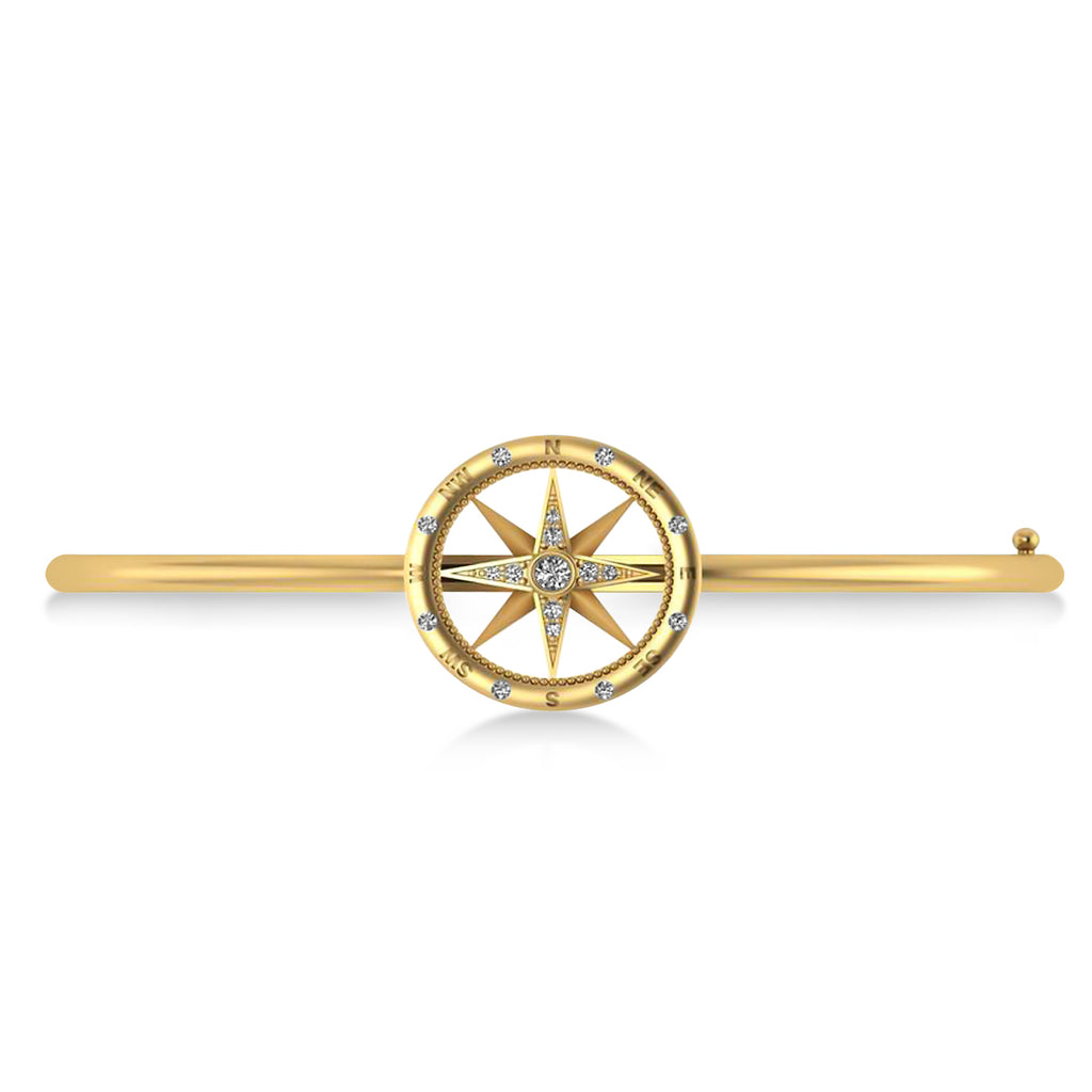 Diamond Compass Bangle Bracelet 14k Yellow Gold (0.19ct)