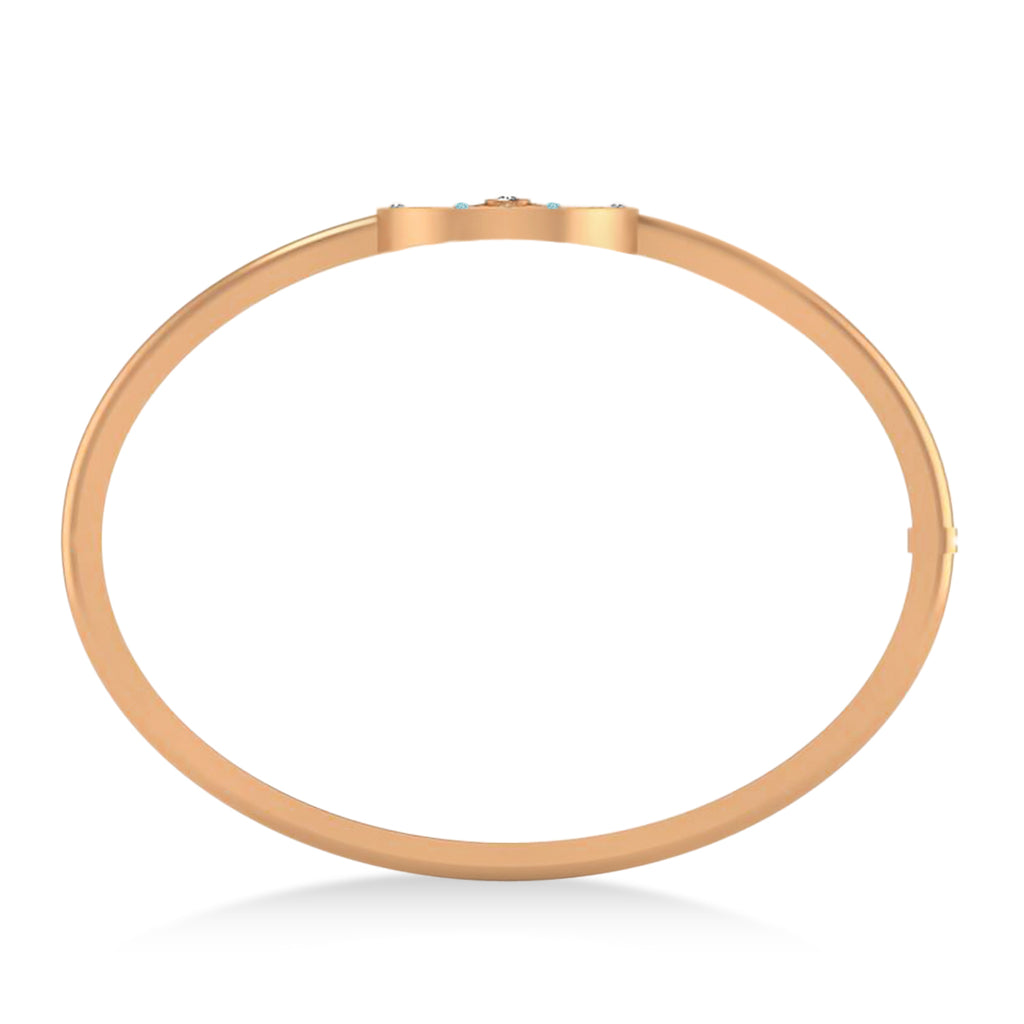 Aquamarine & Diamond Compass Bangle Bracelet 14k Rose Gold (0.19ct)