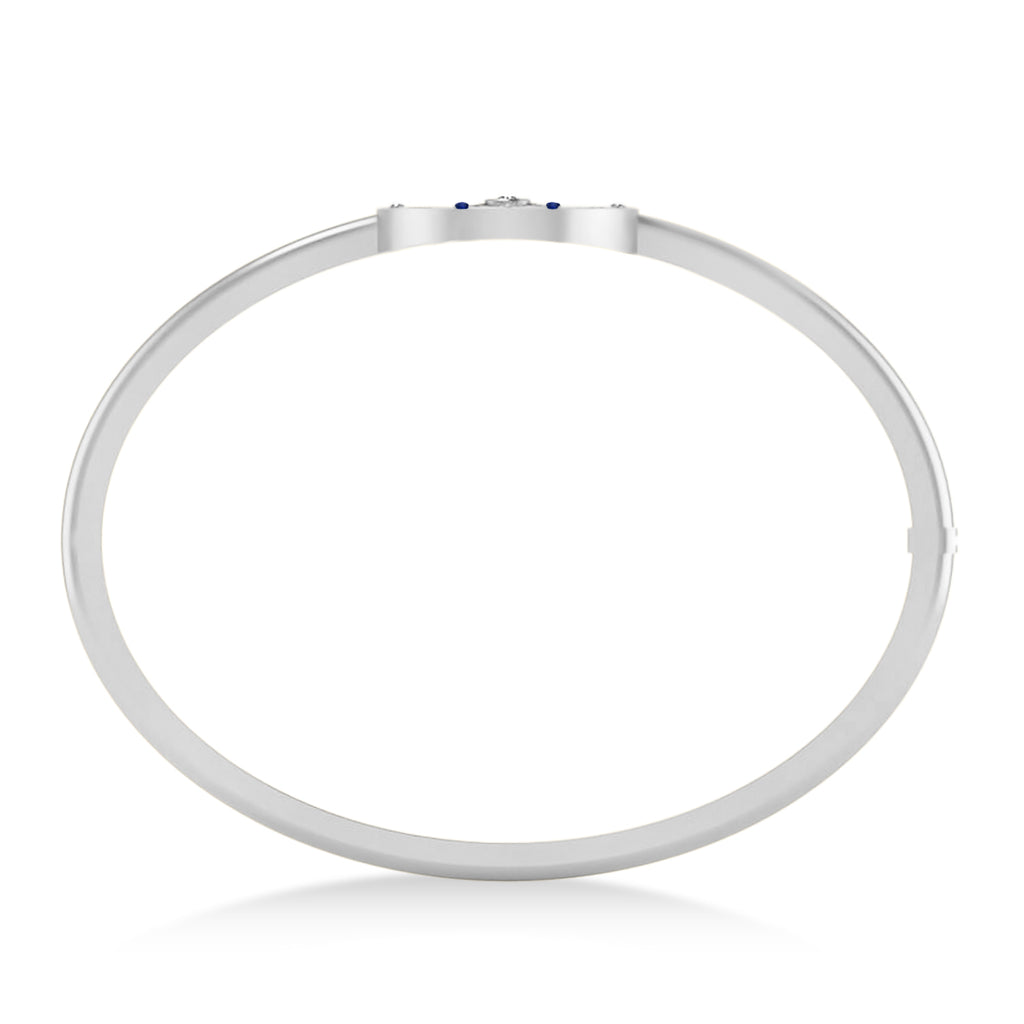 Blue Sapphire & Diamond Compass Bangle Bracelet 14k White Gold (0.19ct)