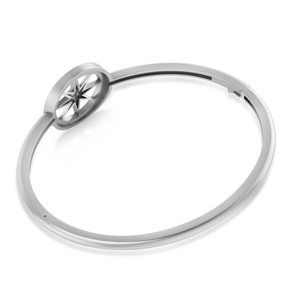 Blue Sapphire & Diamond Compass Bangle Bracelet 14k White Gold (0.19ct)
