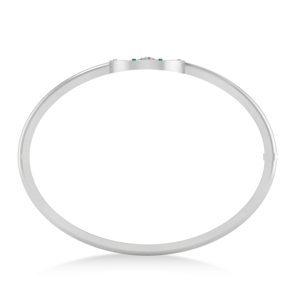Emerald & Diamond Compass Bangle Bracelet 14k White Gold (0.19ct)
