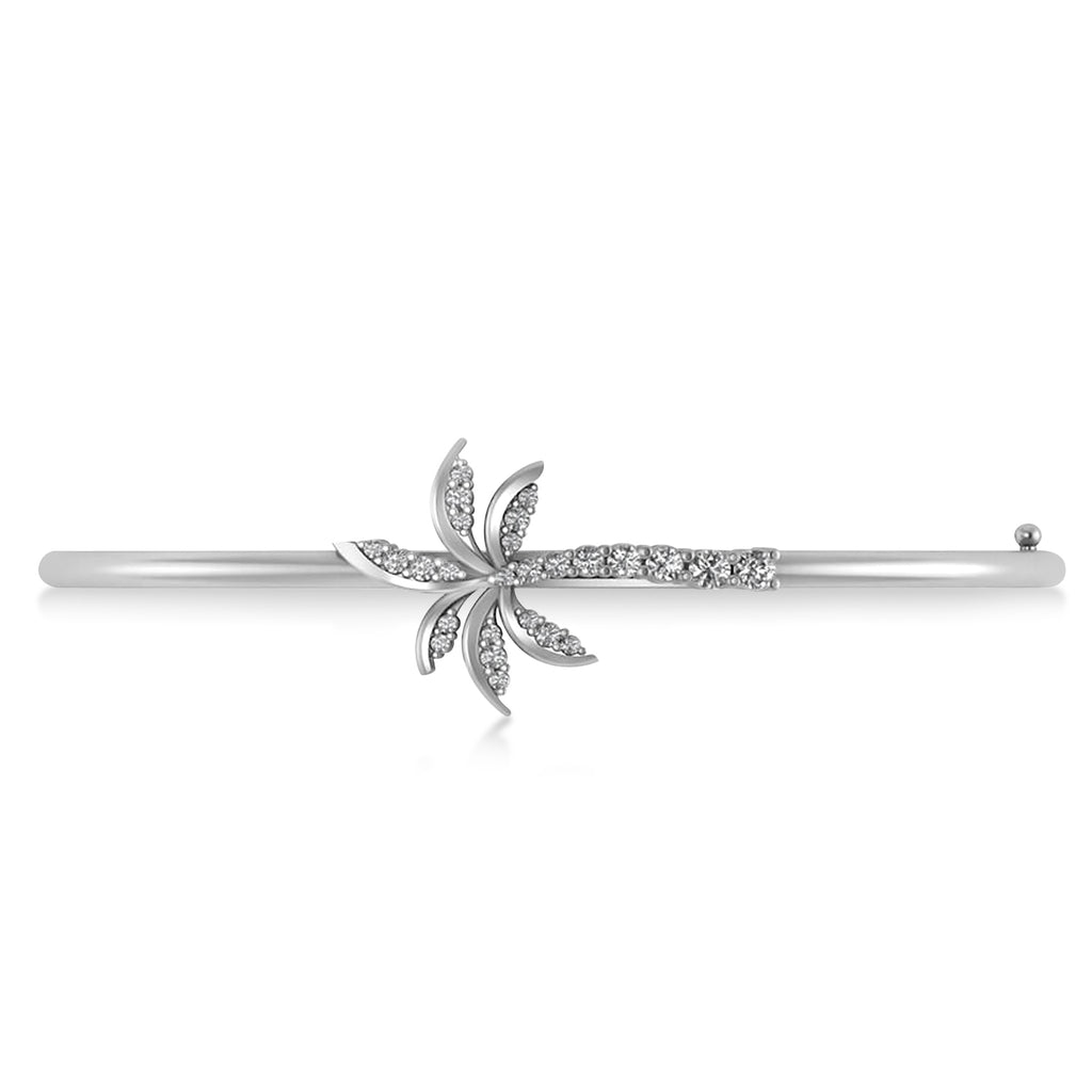 Diamond Palm Tree Bangle Bracelet 14k White Gold (0.57ct)