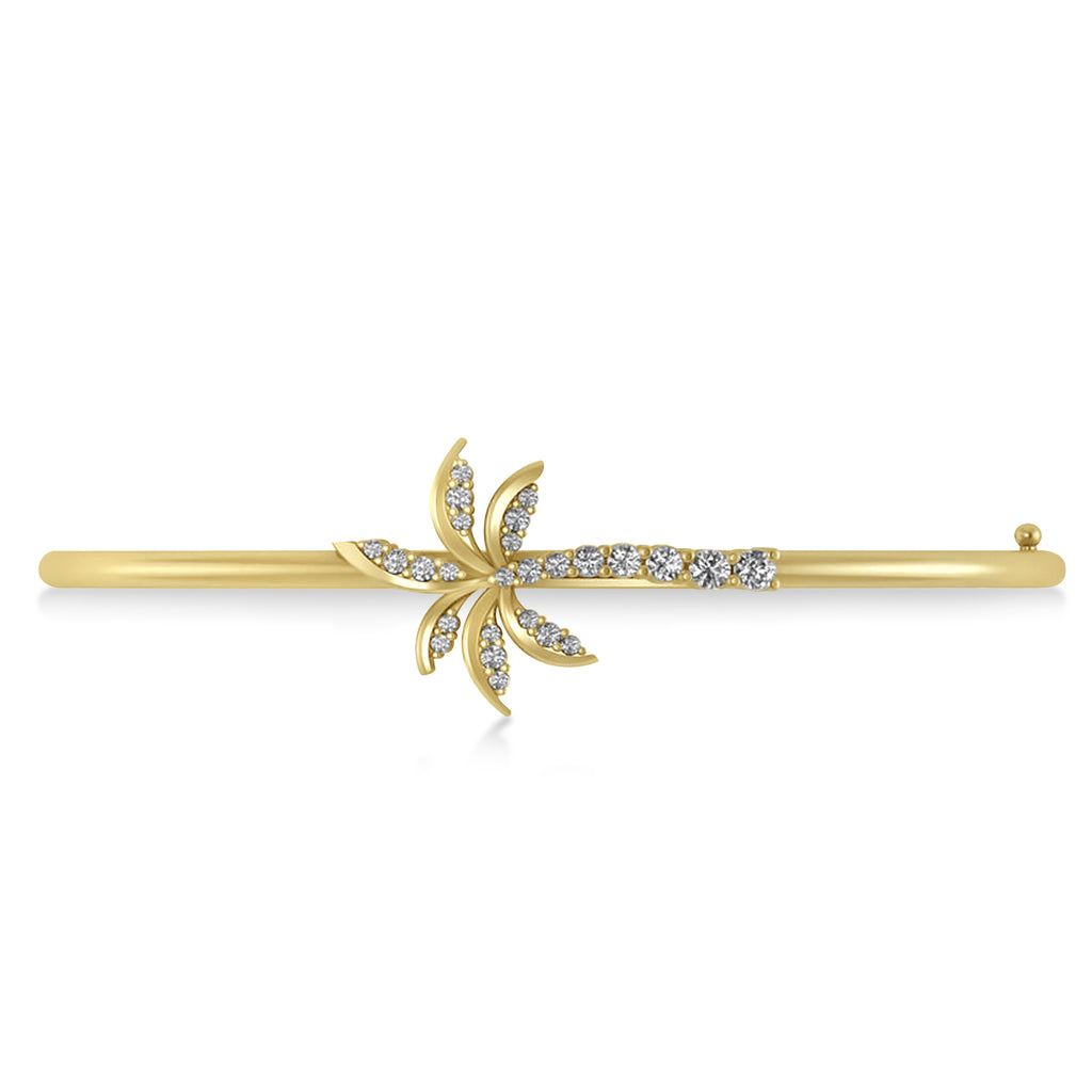 Diamond Palm Tree Bangle Bracelet 14k Yellow Gold (0.57ct)