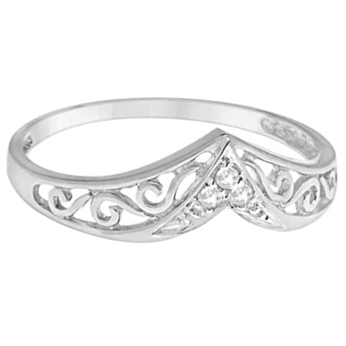 Antique Style Chevron Diamond Ring 14k White Gold (0.05ct)