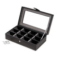 Velour Lined Leather 12 Cufflink Box with Glass Top