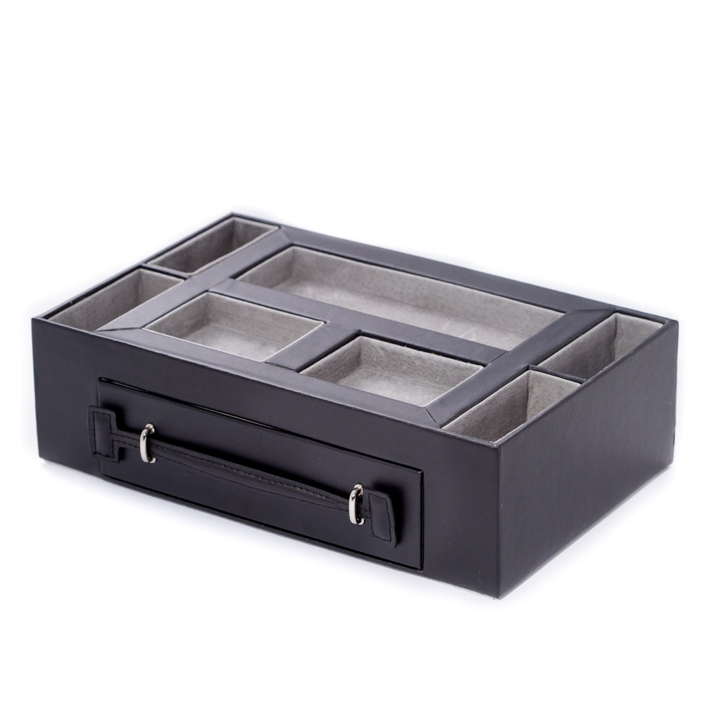 Pigskin Leather Lined Open Face Valet Box w/ Drawer