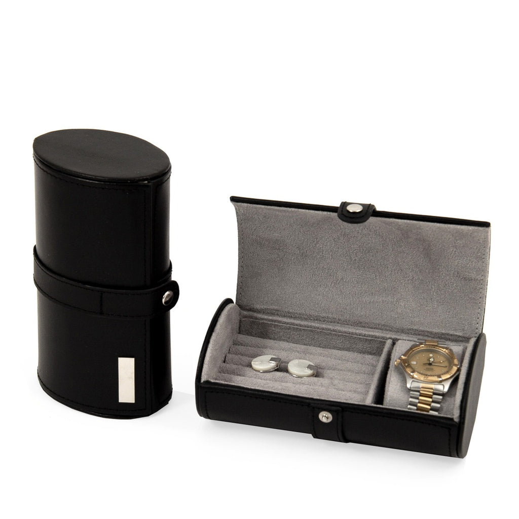 Leather Watch & Cufflink Travel Case with Snap Closure