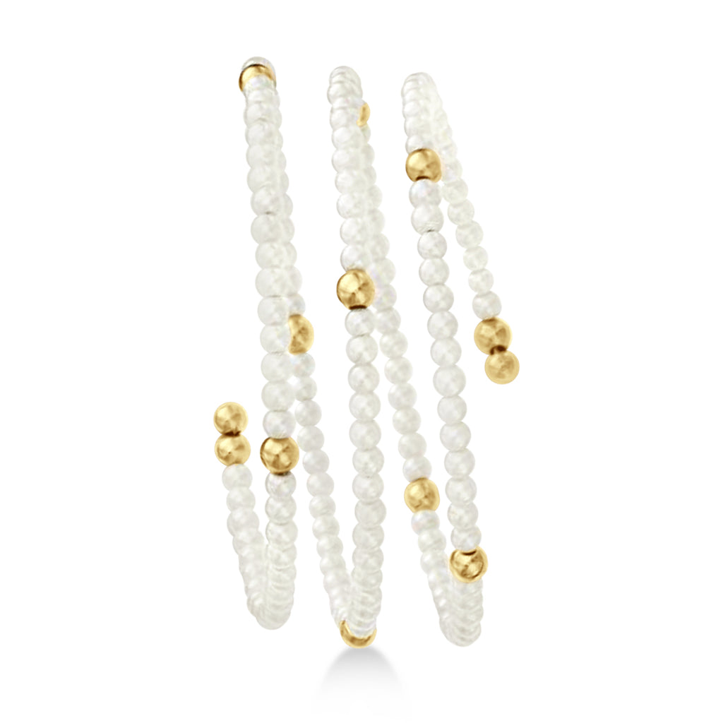 Bead Coil Polished Pearl Bangle 14K Gold