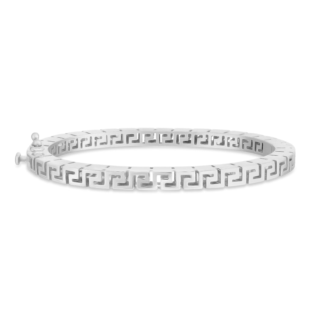 Greek Key Bangle Bracelet 14k White Gold