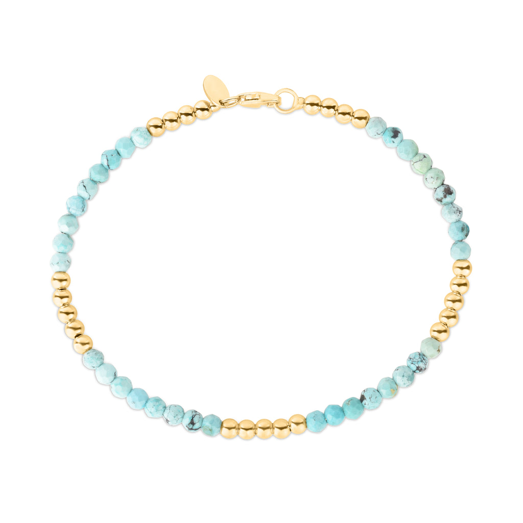 Turquoise Stackable Bead Bracelet in 14k Yellow Gold