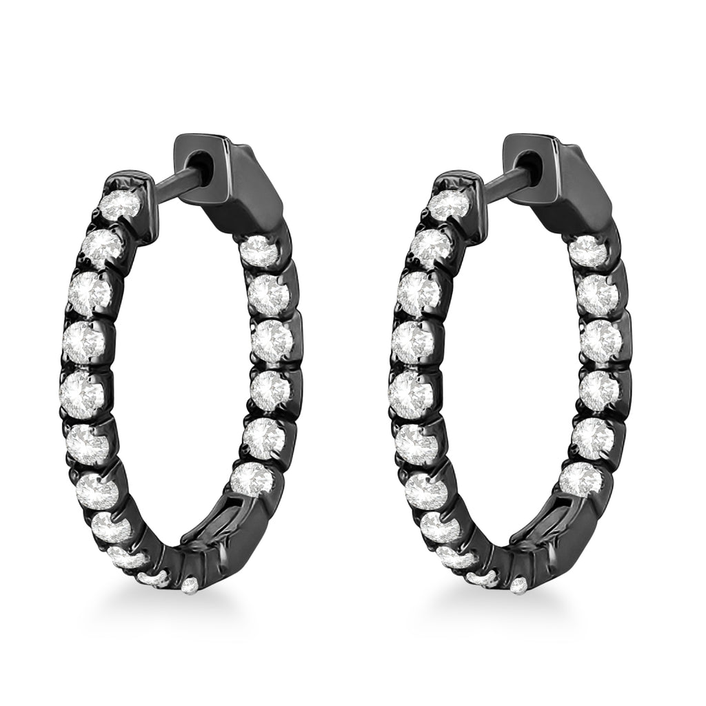 Fancy Small Round Diamond Hoop Earrings in 14k Black Gold (1.00ct)