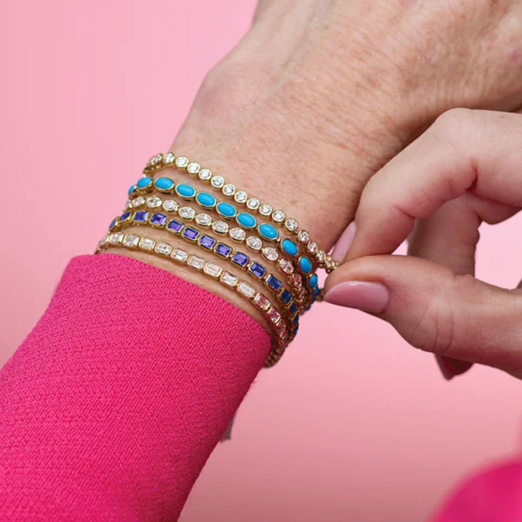 Emerald Cut Lab Grown Blue Sapphire Tennis Bracelet 14K Yellow Gold (8.58ct)