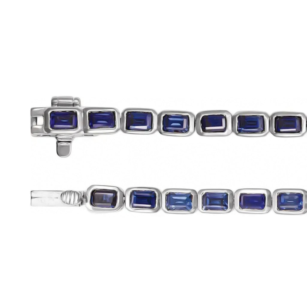 Emerald Cut Lab Grown Blue Sapphire Tennis Bracelet 14K White Gold (8.58ct)