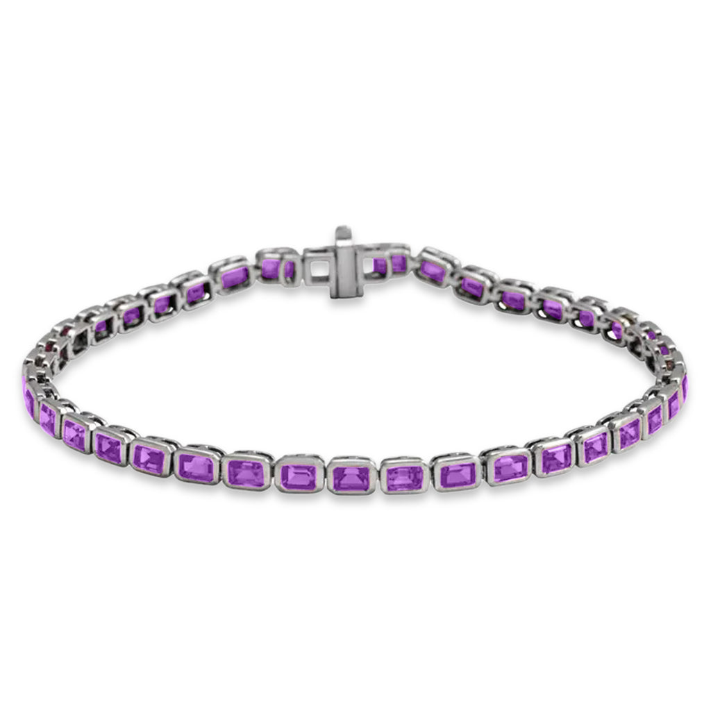 Emerald Cut Lab Amethyst Tennis Bracelet 14K White Gold (8.58ct)