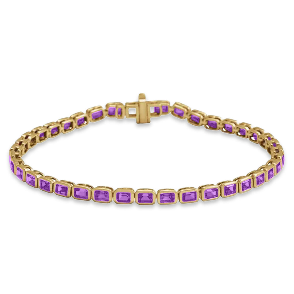 Emerald Cut Lab Amethyst Tennis Bracelet 14K Yellow Gold (8.58ct)