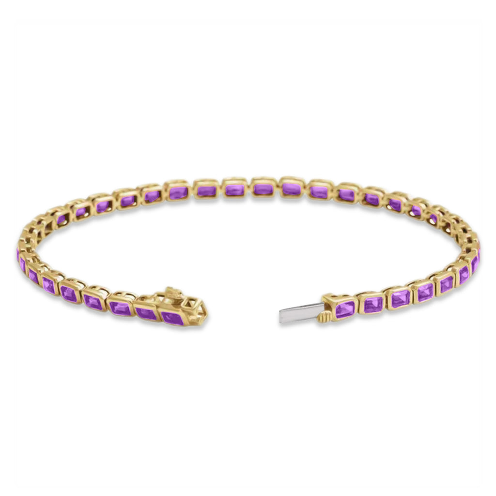 Emerald Cut Lab Amethyst Tennis Bracelet 14K Yellow Gold (8.58ct)