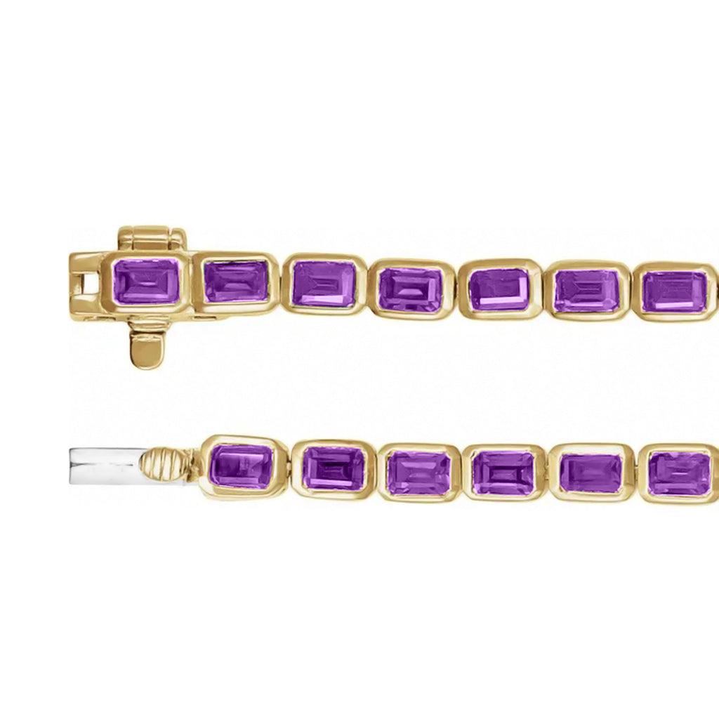 Emerald Cut Lab Amethyst Tennis Bracelet 14K Yellow Gold (8.58ct)