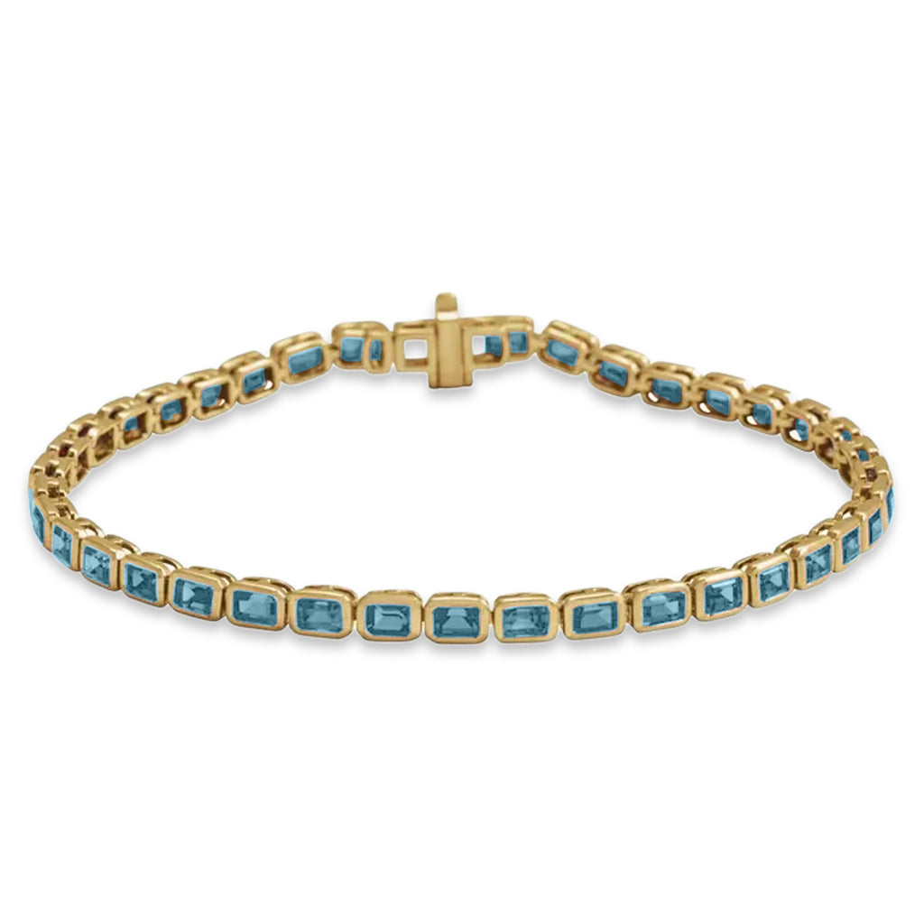 Emerald Cut Lab Aquamarine Tennis Bracelet 14K Yellow Gold (8.58ct)