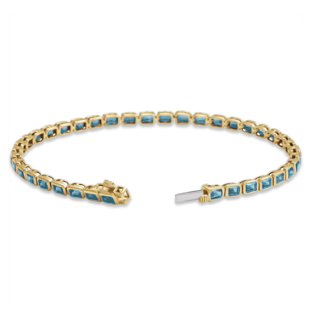 Emerald Cut Lab Aquamarine Tennis Bracelet 14K Yellow Gold (8.58ct)