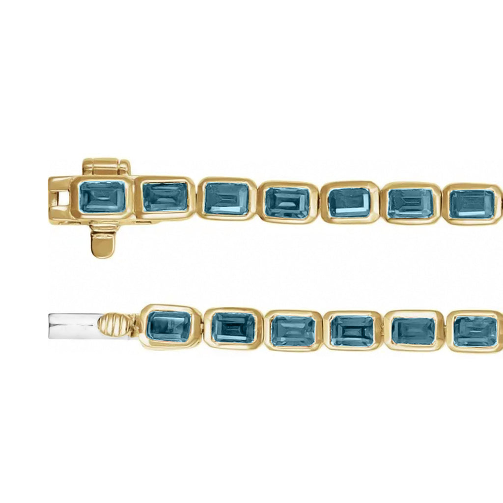 Emerald Cut Lab Aquamarine Tennis Bracelet 14K Yellow Gold (8.58ct)