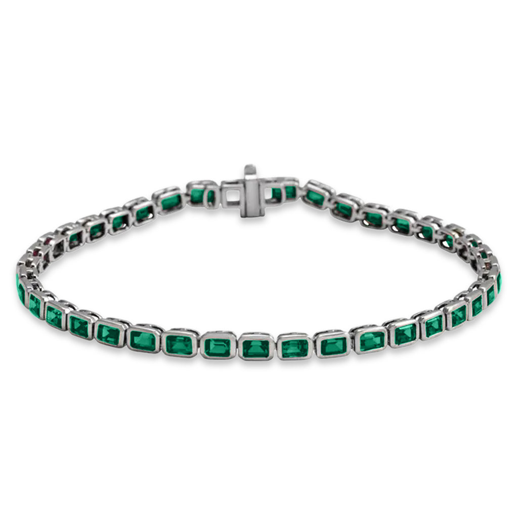 Lab Emerald Tennis Bracelet 14K White Gold (8.58ct)