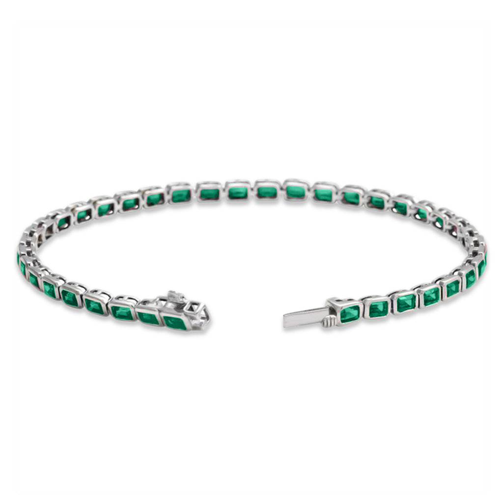 Lab Emerald Tennis Bracelet 14K White Gold (8.58ct)