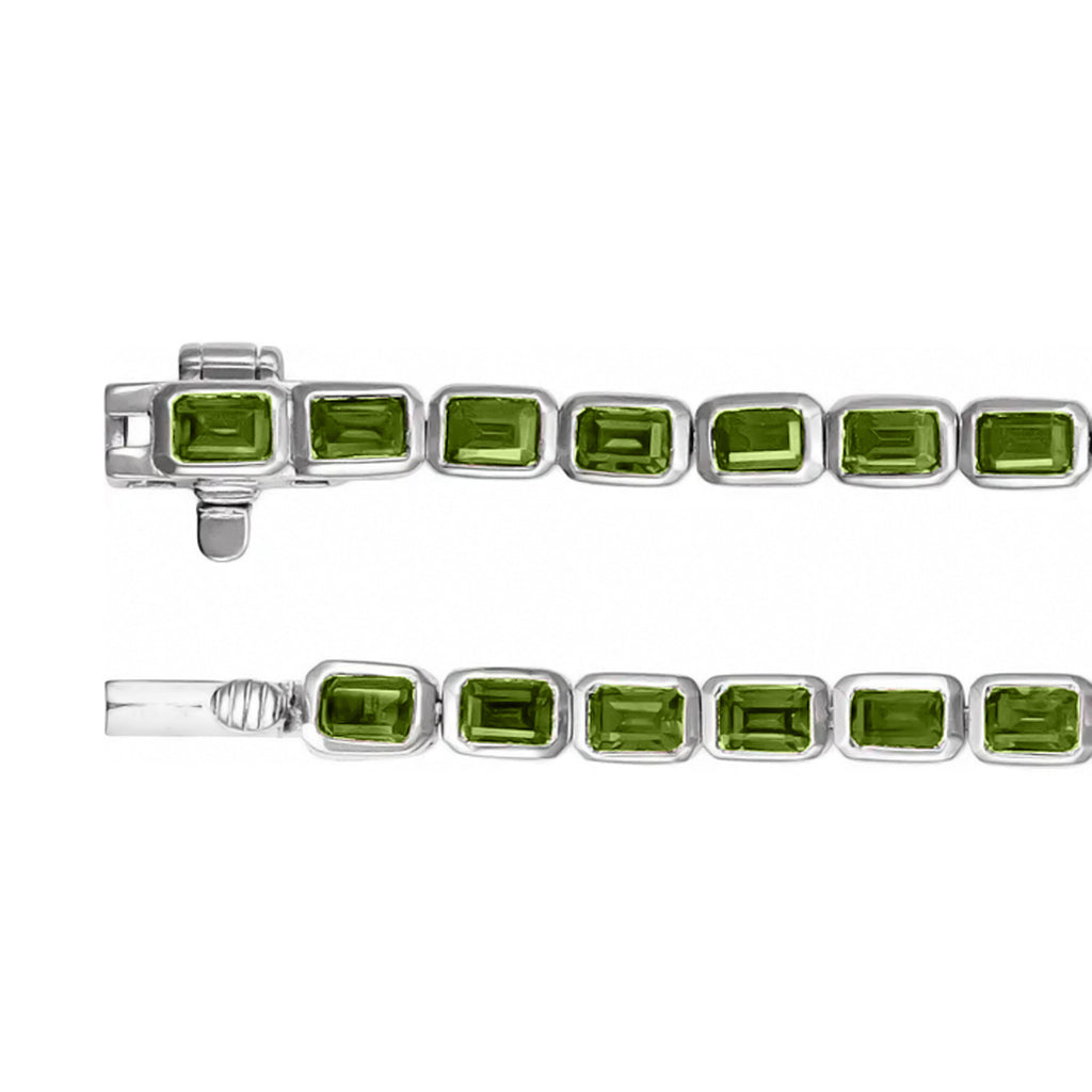 Emerald Cut Lab Peridot Tennis Bracelet 14K White Gold (8.58ct)
