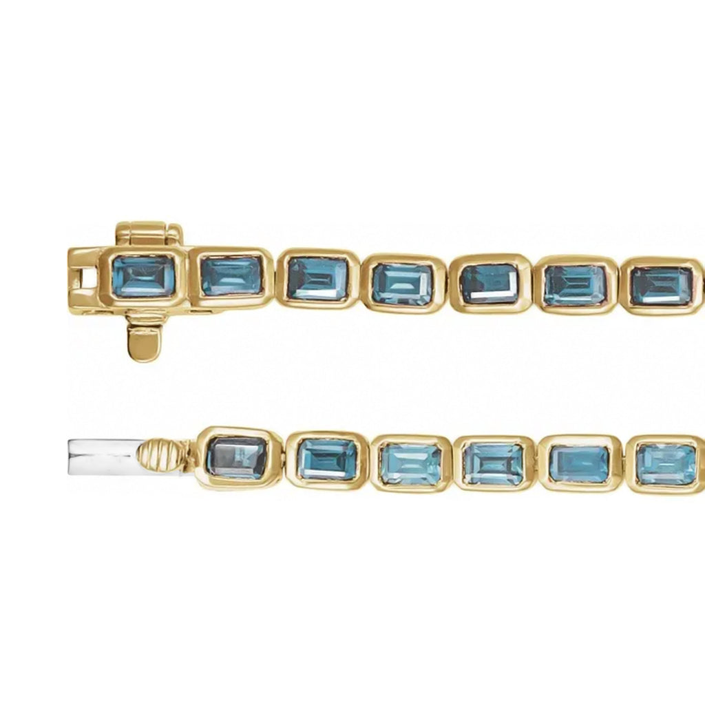 Emerald Cut Sky Blue Topaz Tennis Bracelet 14K Yellow Gold (8.58ct)