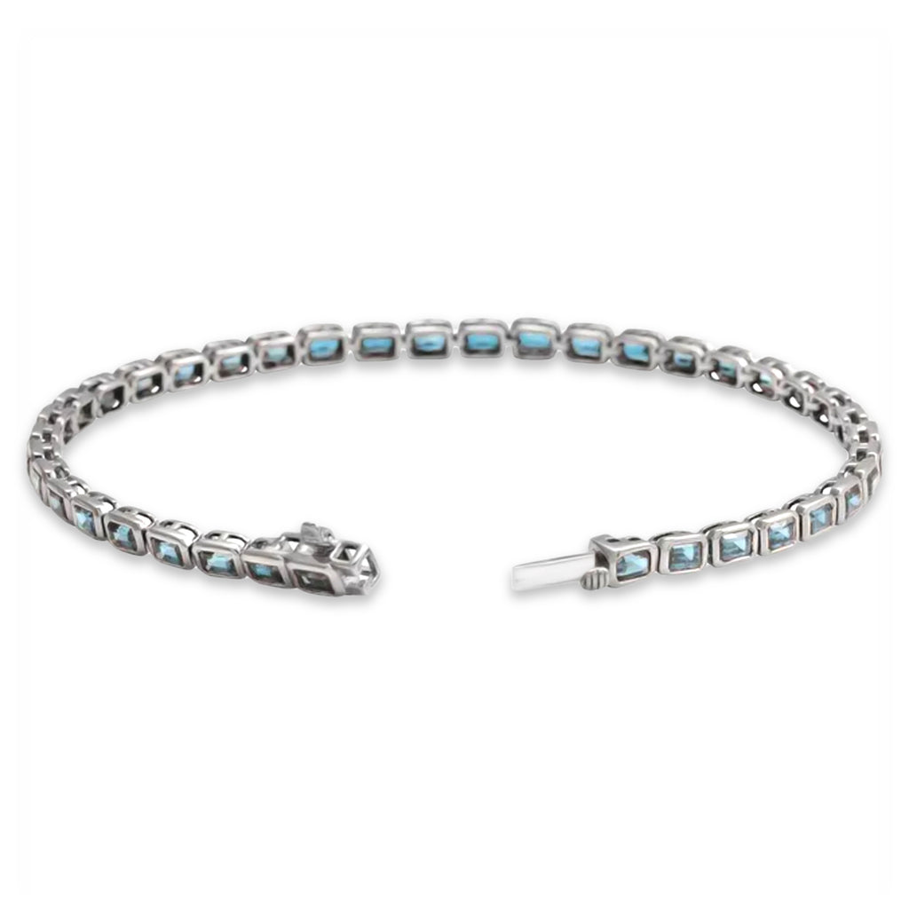 Emerald Cut Sky Blue Topaz Tennis Bracelet 14K White Gold (8.58ct)