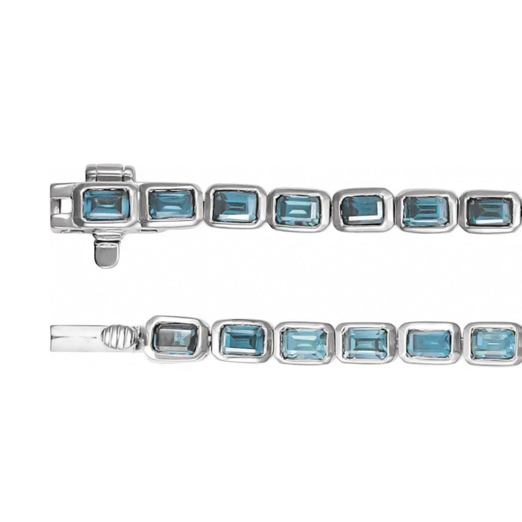Emerald Cut Sky Blue Topaz Tennis Bracelet 14K White Gold (8.58ct)