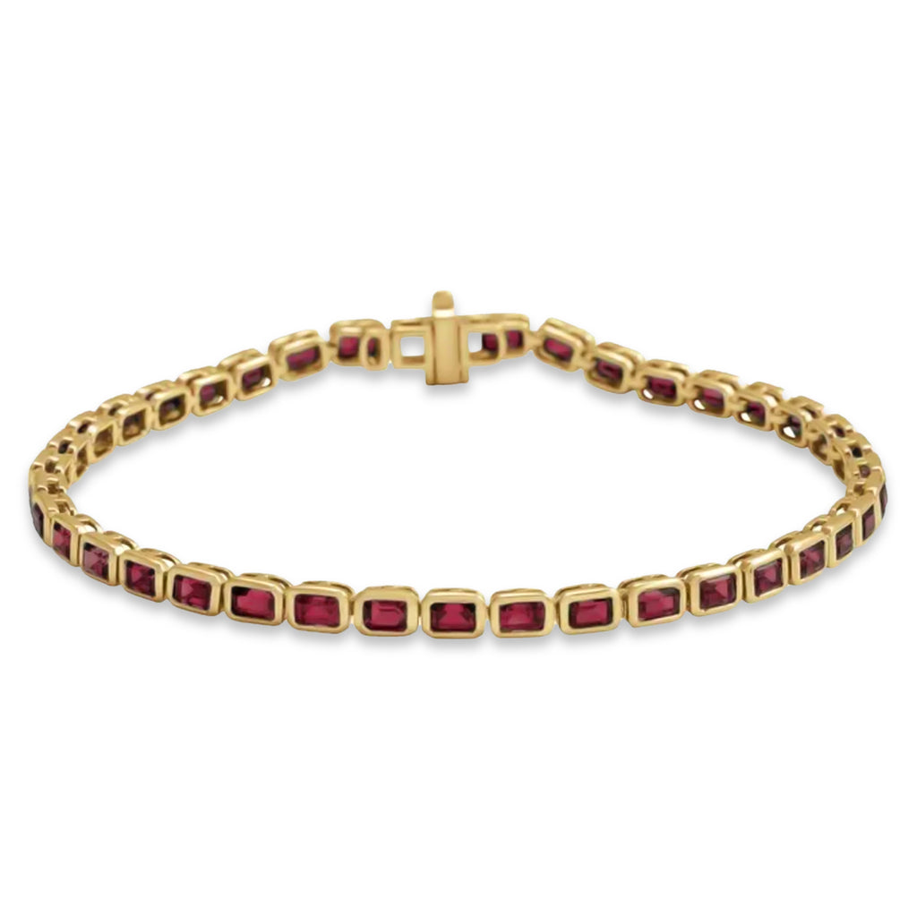 Emerald Cut Mozambique Garnet Tennis Bracelet 14K Yellow Gold (8.58ct)