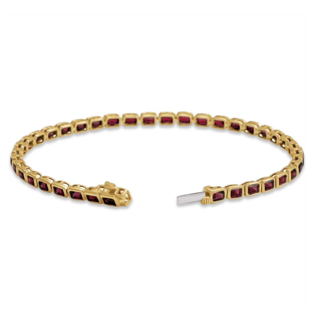 Emerald Cut Mozambique Garnet Tennis Bracelet 14K Yellow Gold (8.58ct)