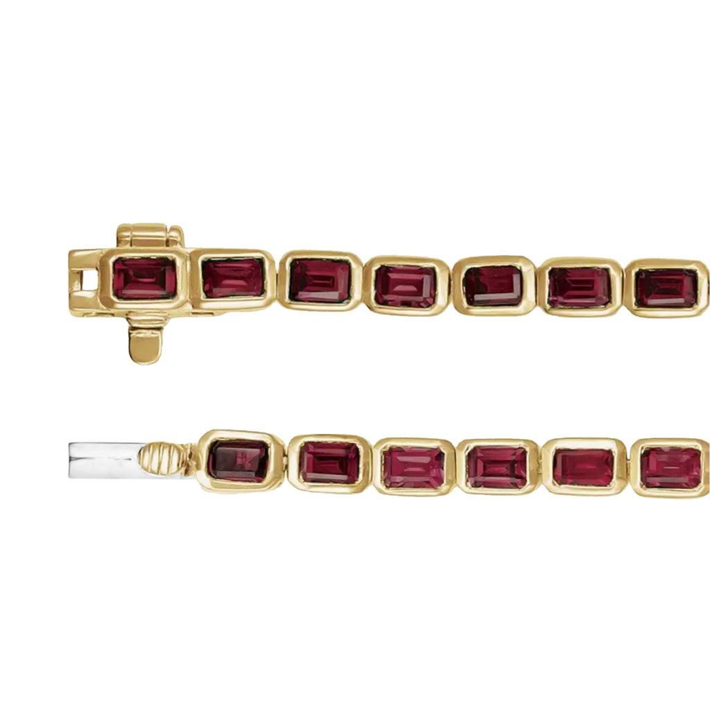 Emerald Cut Mozambique Garnet Tennis Bracelet 14K Yellow Gold (8.58ct)