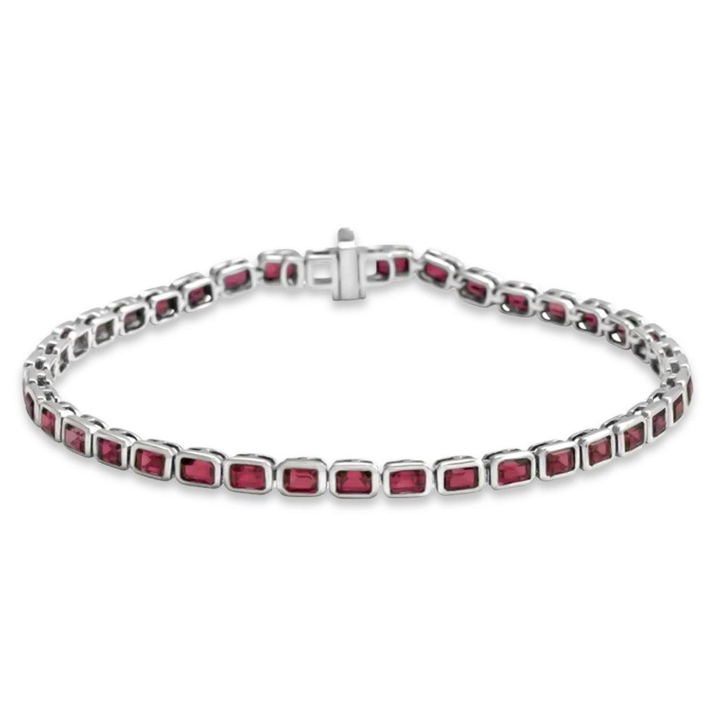 Emerald Cut Mozambique Garnet Tennis Bracelet 14K White Gold (8.58ct)