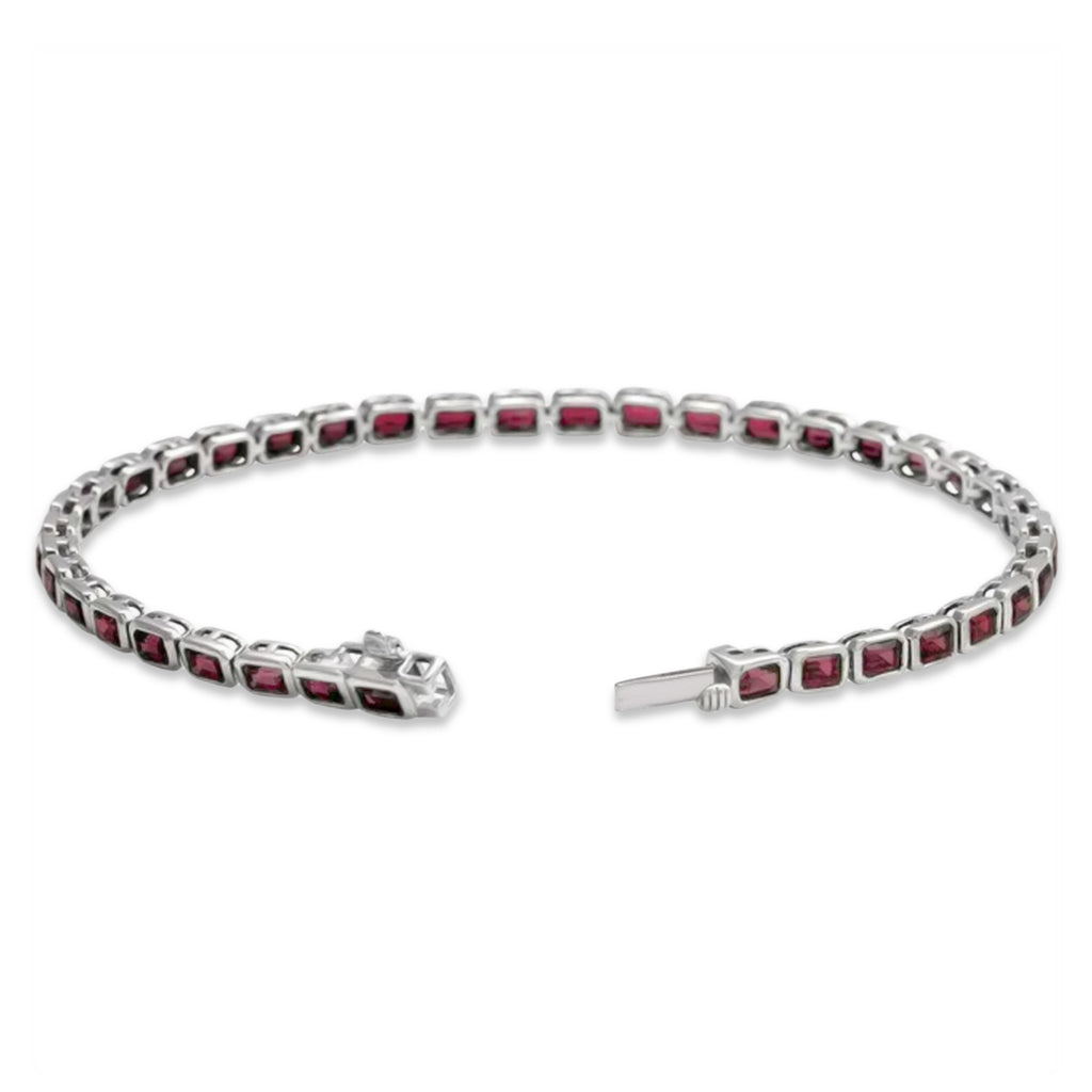 Emerald Cut Mozambique Garnet Tennis Bracelet 14K White Gold (8.58ct)