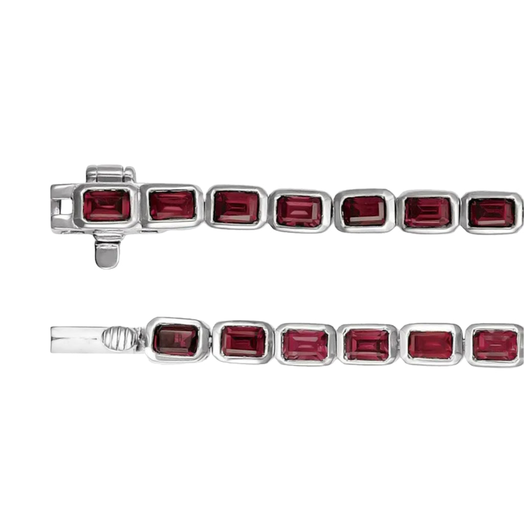 Emerald Cut Mozambique Garnet Tennis Bracelet 14K White Gold (8.58ct)
