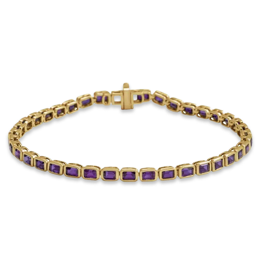 Emerald Cut Amethyst Tennis Bracelet 14K Yellow Gold (8.58ct)