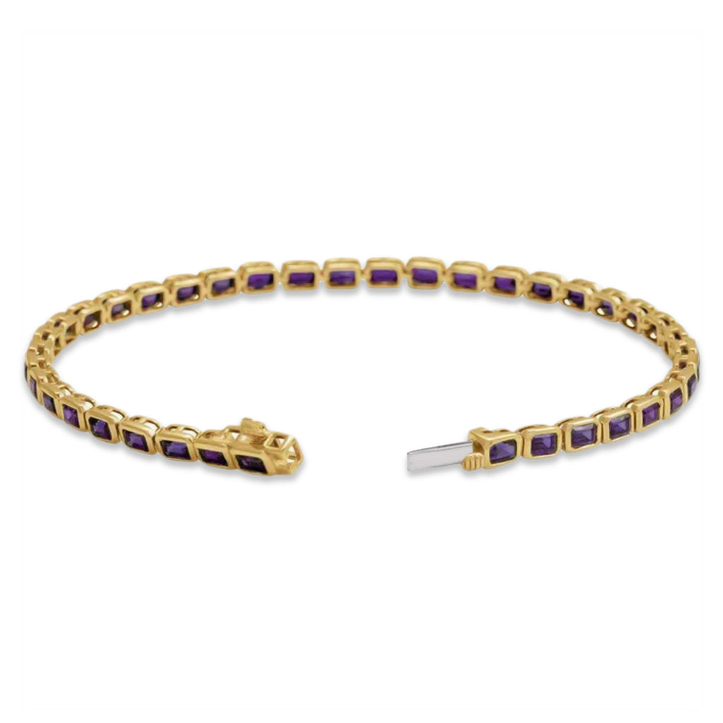 Emerald Cut Amethyst Tennis Bracelet 14K Yellow Gold (8.58ct)