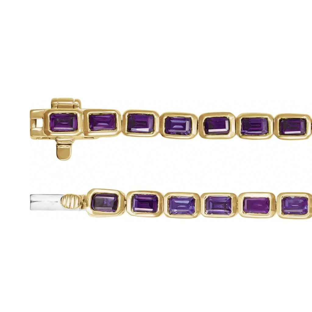 Emerald Cut Amethyst Tennis Bracelet 14K Yellow Gold (8.58ct)