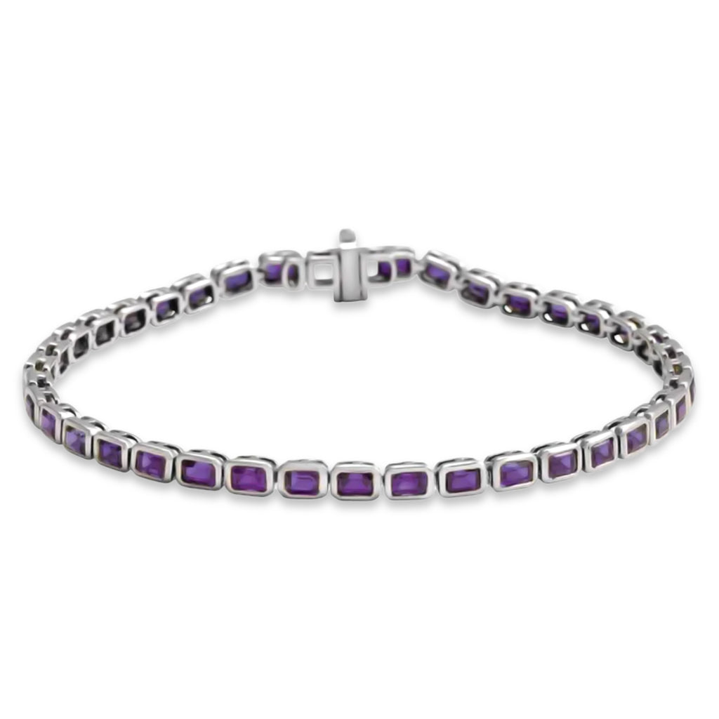 Emerald Cut Amethyst Tennis Bracelet 14K White Gold (8.58ct)