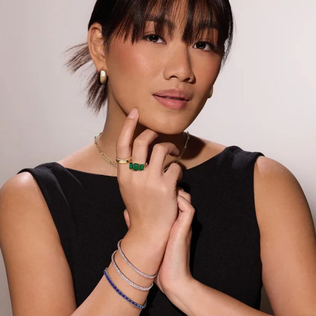 Emerald Cut Amethyst Tennis Bracelet 14K White Gold (8.58ct)