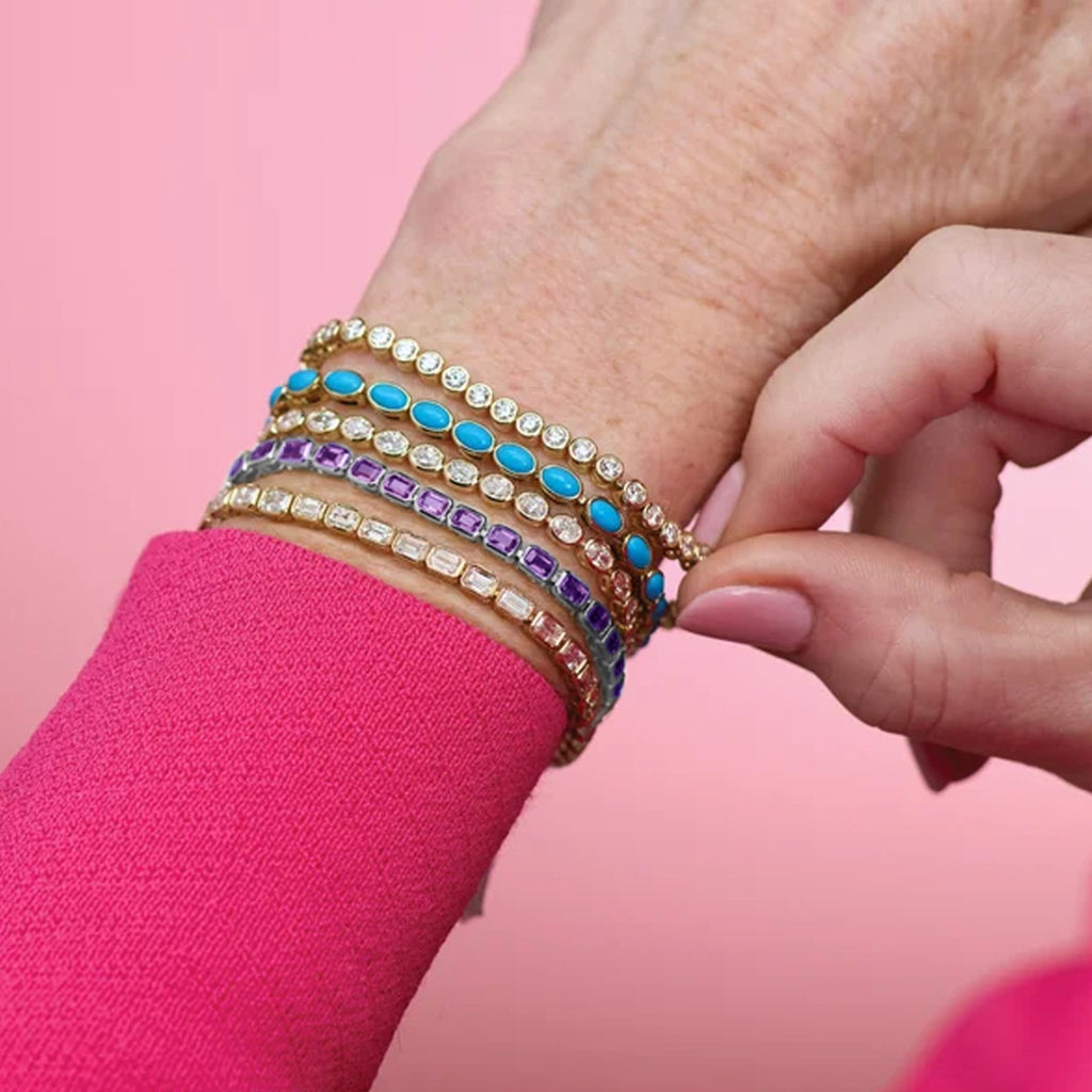 Emerald Cut Amethyst Tennis Bracelet 14K White Gold (8.58ct)