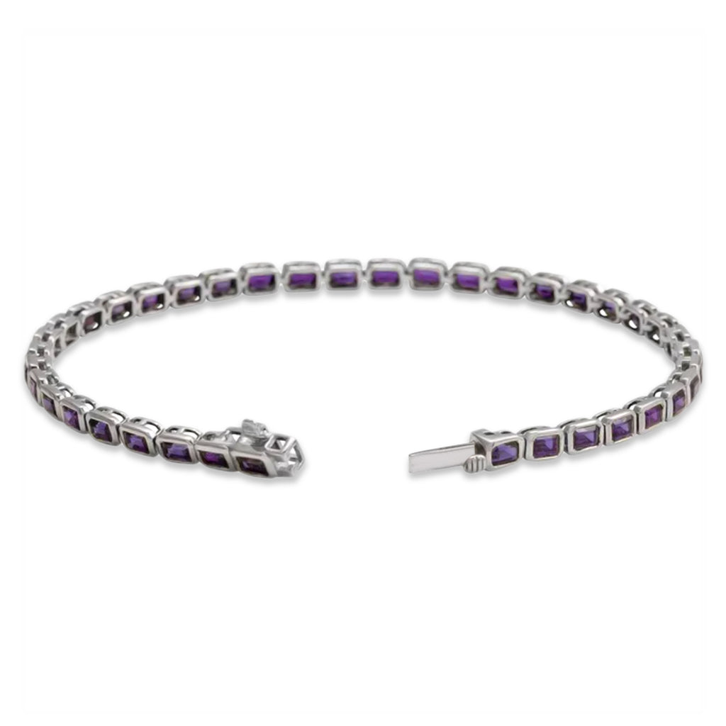 Emerald Cut Amethyst Tennis Bracelet 14K White Gold (8.58ct)