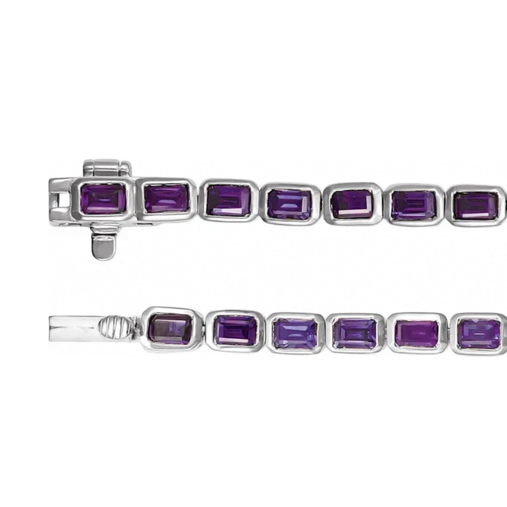 Emerald Cut Amethyst Tennis Bracelet 14K White Gold (8.58ct)