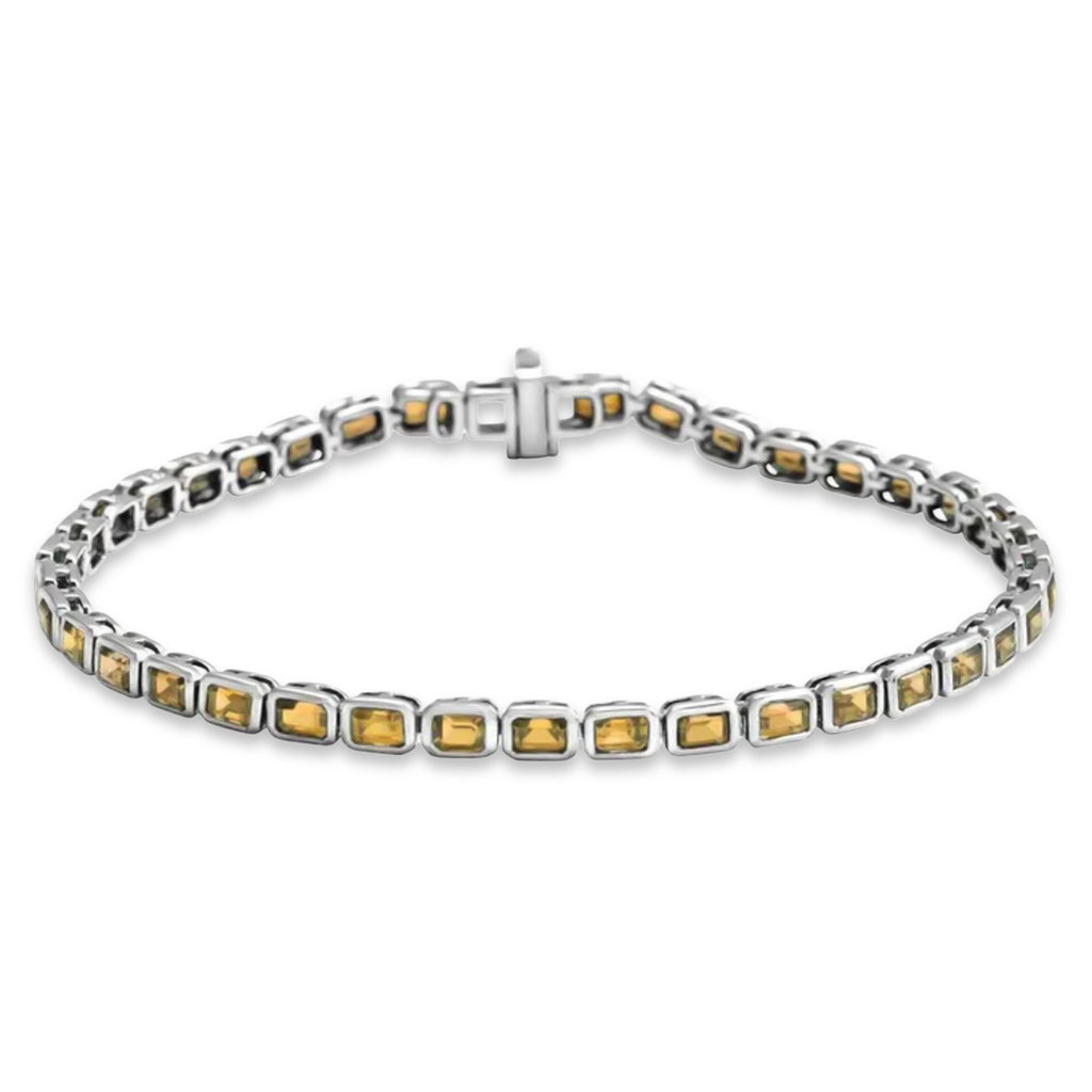 Emerald Cut Citrine Tennis Bracelet 14K White Gold (8.58ct)