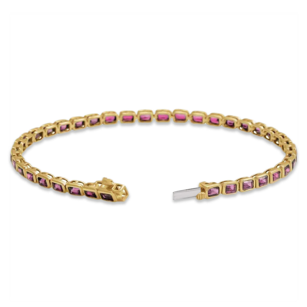 Emerald Cut Pink Tourmaline Tennis Bracelet 14K Yellow Gold (8.58ct)