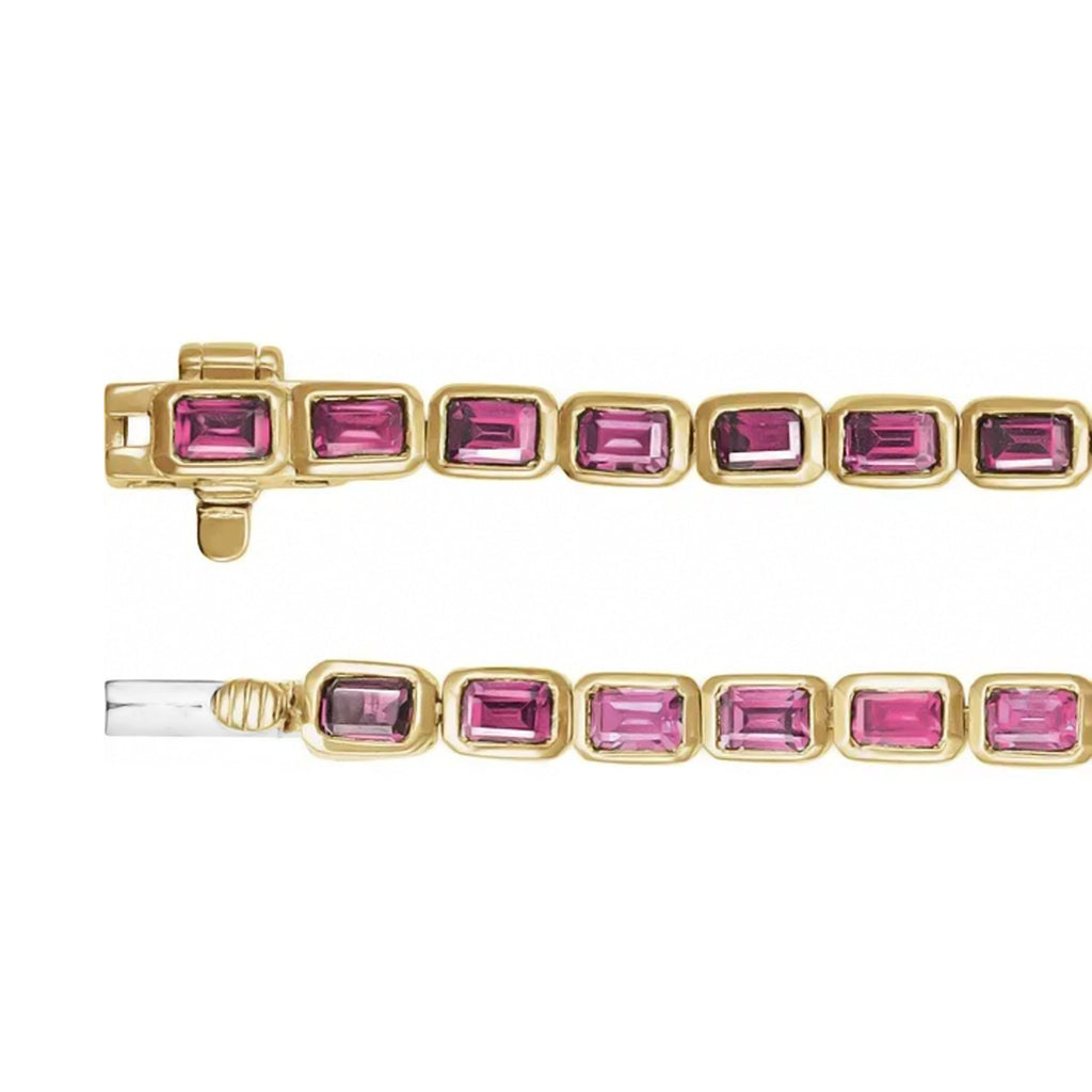 Emerald Cut Pink Tourmaline Tennis Bracelet 14K Yellow Gold (8.58ct)