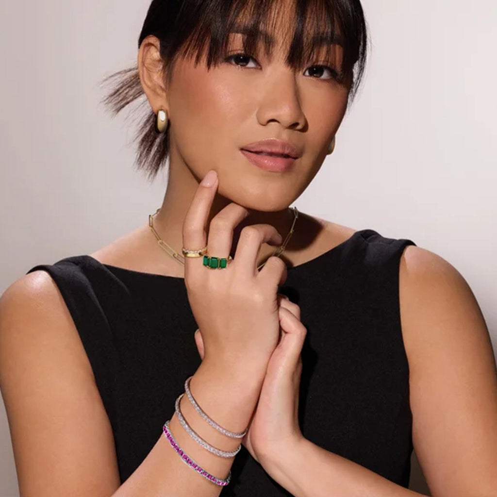 Emerald Cut Pink Tourmaline Tennis Bracelet 14K White Gold (8.58ct)